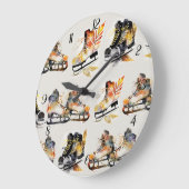 Watercolor Ice Skates with Autumn Leaves Pattern   ラージ壁時計 (傾斜)