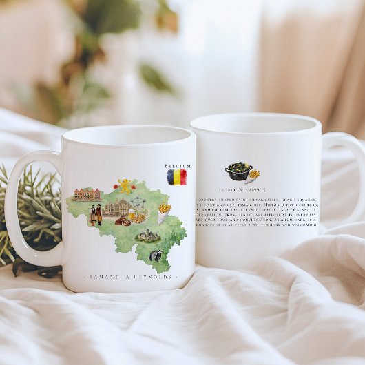 Watercolor Illustrated Map Belgium | Monogram コーヒーマグカップ