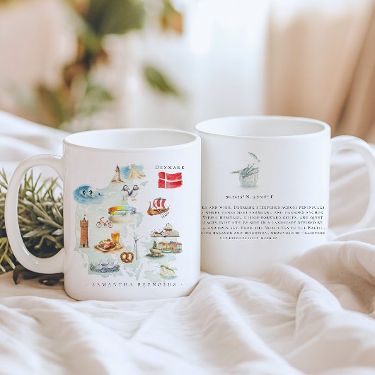 Watercolor Illustrated Map Denmark | Monogram コーヒーマグカップ