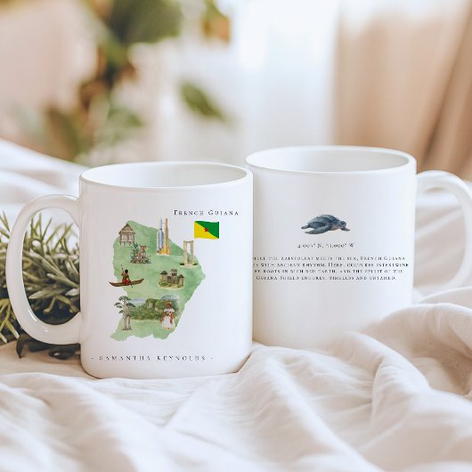 Watercolor Illustrated Map French Guiana Monogram コーヒーマグカップ