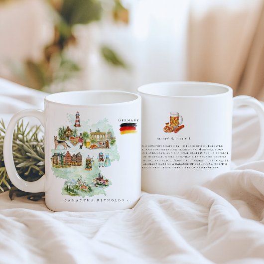 Watercolor Illustrated Map Germany | Monogram コーヒーマグカップ
