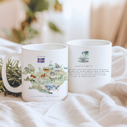 Watercolor Illustrated Map Iceland | Monogram コーヒーマグカップ