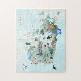 Watercolor Illustrated Map of Canada Art ジグソーパズル