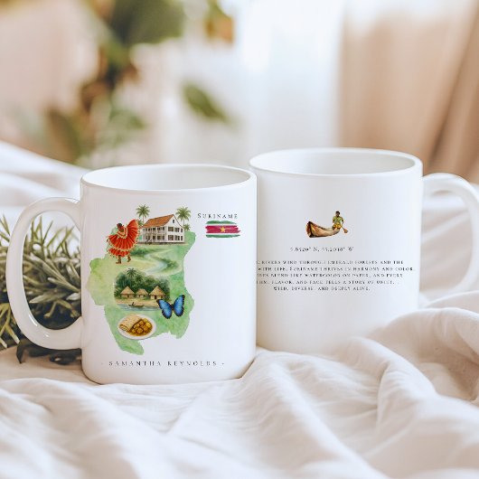 Watercolor Illustrated Map Suriname | Monogram コーヒーマグカップ