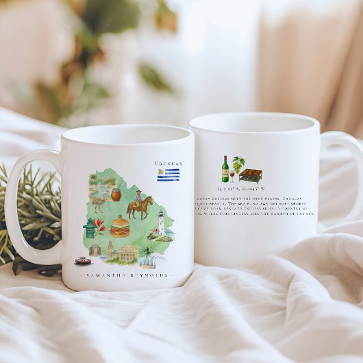 Watercolor Illustrated Map Uruguay | Monogram コーヒーマグカップ