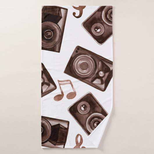 Watercolor illustration music speakers with notes  バスタオル (バスタオル)
