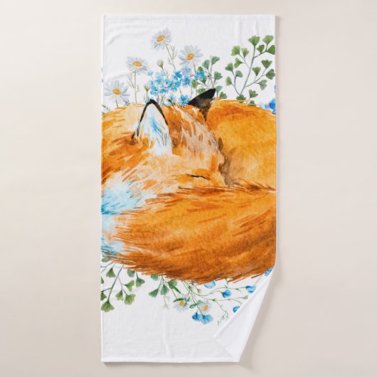 watercolor illustration of a sleeping fox, red fox バスタオル (バスタオル)