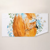 watercolor illustration of a sleeping fox, red fox バスタオル (バスタオル)