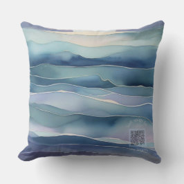 Watercolor Indigo Ocean Moon Nursery Pillow クッション