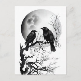 Watercolor ink of Odins raven sitting on twigs ポストカード