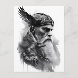 Watercolor ink pencil of norther god Odin. ポストカード