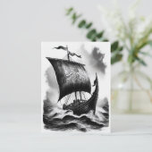 Watercolor ink pencil of Viking dragon ship ポストカード (スタンド正面)