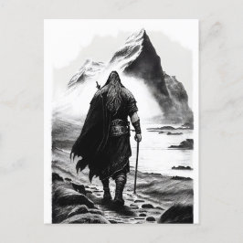 Watercolor ink pencil of Viking warrioir ポストカード