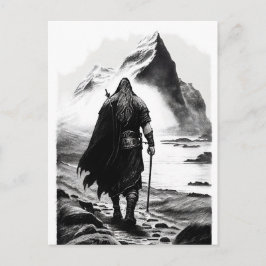 Watercolor ink pencil of Viking warrioir ポストカード