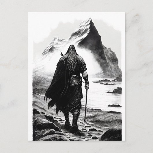 Watercolor ink pencil of Viking warrioir ポストカード (正面)