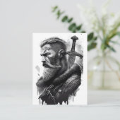 Watercolor ink pencil of Viking warrioir ポストカード (スタンド正面)