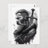 Watercolor ink pencil of Viking warrioir ポストカード (正面/裏面)