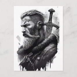 Watercolor ink pencil of Viking warrioir ポストカード