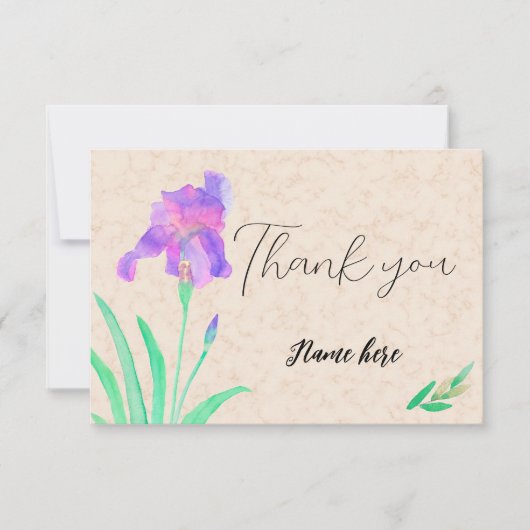 Watercolor Iris on marble background サンキューカード (正面)