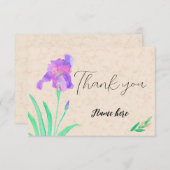 Watercolor Iris on marble background サンキューカード (正面/裏面)