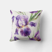 Watercolor Iris Purple Romantic Floral Botanical  クッション (裏面)