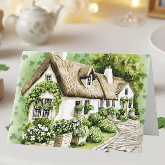 Watercolor Irish Cottage St. Patrick's Day Card カード