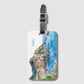 Watercolor Italian Amalfi Coast Name ラゲッジタグ (正面縦)