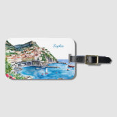 Watercolor Italian Amalfi Coast Name ラゲッジタグ (正面横)