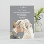 Watercolor ivory grey couple photo Wedding 招待状 (スタンド正面)