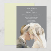Watercolor ivory grey couple photo Wedding 招待状 (正面/裏面)