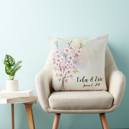 Watercolor Japanese Cherry Blossom Throw Pillow クッション (椅子)