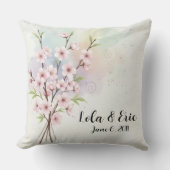 Watercolor Japanese Cherry Blossom Throw Pillow クッション (正面)