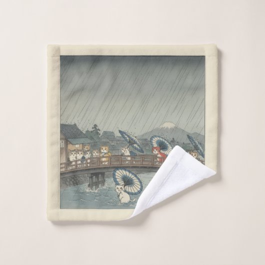 Watercolor Japanese Kittens & Rain Shower Parody  ウォッシュタオル (ウォッシュタオル)