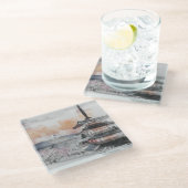 Watercolor Japanese Pagoda & Fuji  ガラスコースター (アングル)