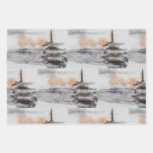 Watercolor Japanese Pagoda & Fuji  ラッピングペーパーシート (正面2)