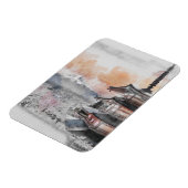 Watercolor Japanese Pagoda & Mt. Fuji  マグネット (左側)