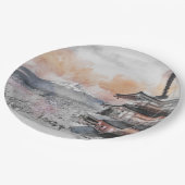 Watercolor Japanese Pagoda & Mt. Fuji Paper Plates ペーパープレート (アングル)