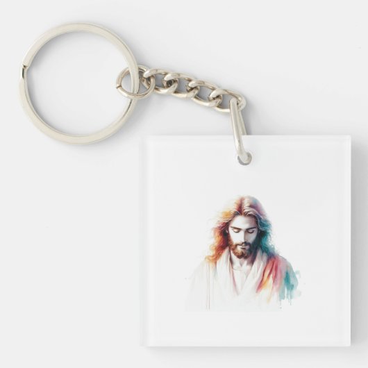 Watercolor Jesus Christ Portrait – Serene & Spirit キーホルダー (正面)