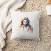 Watercolor Jesus Christ Portrait – Serene & Spirit クッション (ブランケット)
