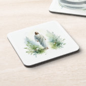 Watercolor Jesus Christ with Botanical Elements –  コースター (左側)
