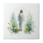 Watercolor Jesus Christ with Botanical Elements – タイル (正面)