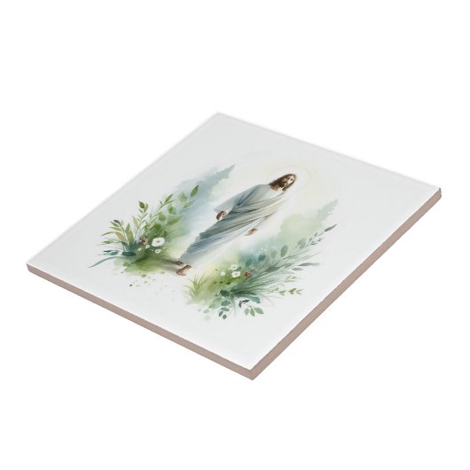 Watercolor Jesus Christ with Botanical Elements – タイル (側面)