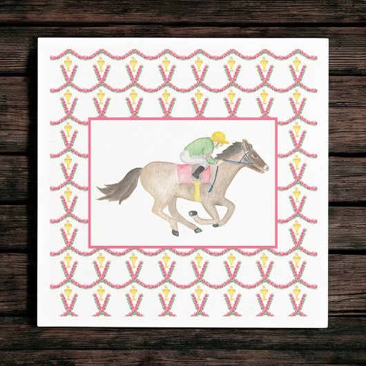 Watercolor Jockey Derby Party Horse Racing Roses スタンダードカクテルナプキン