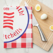 Watercolor July 4th Flag Red Check NAME キッチンタオル (四つ折り)