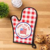 Watercolor July 4th Flag Red Check NAME 鍋つかみ (トップダウン)