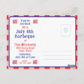 Watercolor July 4th USA Flag Red Check INVITATION ポストカード (裏面)