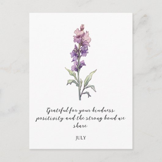 WATERCOLOR JULY LARKSPUR BIRTH FLOWER ポストカード (正面)