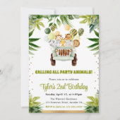 Watercolor Jungle Animals Kids Birthday 招待状 (正面)