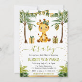 Watercolor Jungle Giraffe Baby Boy Shower 招待状 (正面)