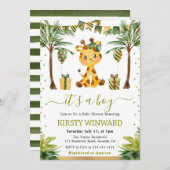 Watercolor Jungle Giraffe Baby Boy Shower 招待状 (正面/裏面)